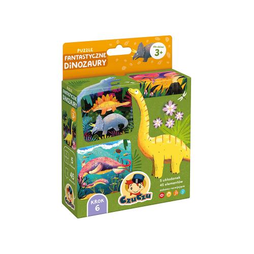 Zdjęcie produktu - CzuCzu Puzzle Fantastyczne Dinozaury 3+ 5 układanek, 45 element&oacute;w