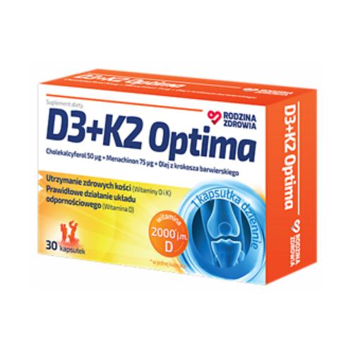 Zdjęcie produktu - Rodzina Zdrowia D3+K2 Optima, 30kaps.