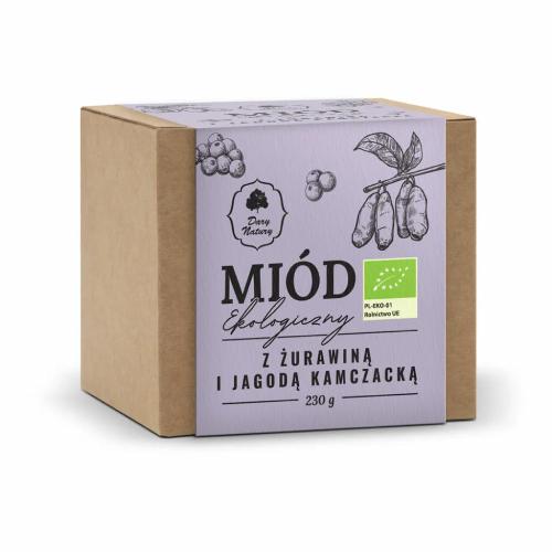 Zdjęcie produktu - DARY NATURY Mi&oacute;d z żurawiną i jagodą kamczacką Eko, 230g