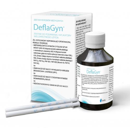 Zdjęcie produktu - DEFLAGYN Zestaw wyrob&oacute;w medycznych: żel dopochwowy 150 ml + 2 aplikatory wielokrotnego użycia