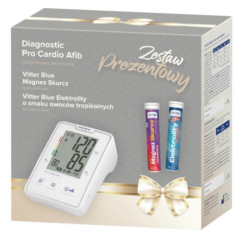 Zdjęcie produktu - DIAGNOSIS Zestaw prezentowy: Ciśnieniomierz Diagnostic Pro Cardio Afib + Vitter Blue Magnez Skurcz, 20 tabl. mus. + Vitter Blue Elektrolity, 20 tabl. mus.
