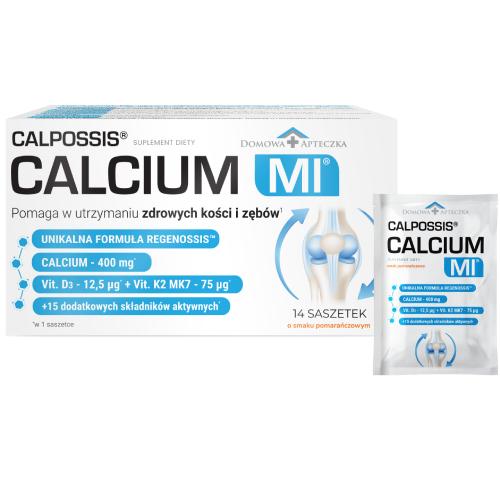 Zdjęcie produktu - Domowa Apteczka Calpossis Calcium MI smak pomarańczowy, 14 sasz.