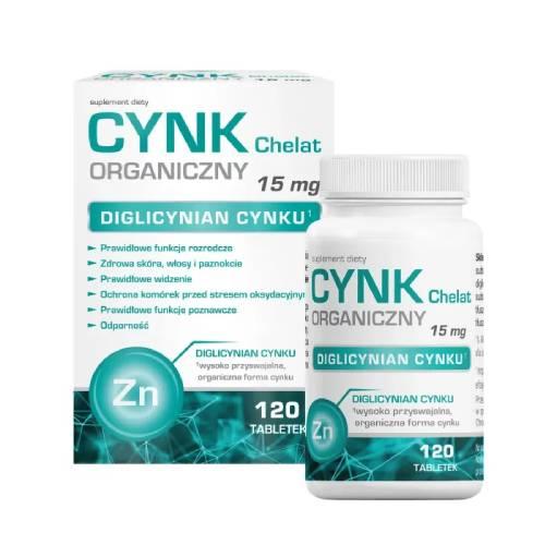 Zdjęcie produktu - Domowa Apteczka Cynk organiczny 15 mg, 120 tabl.