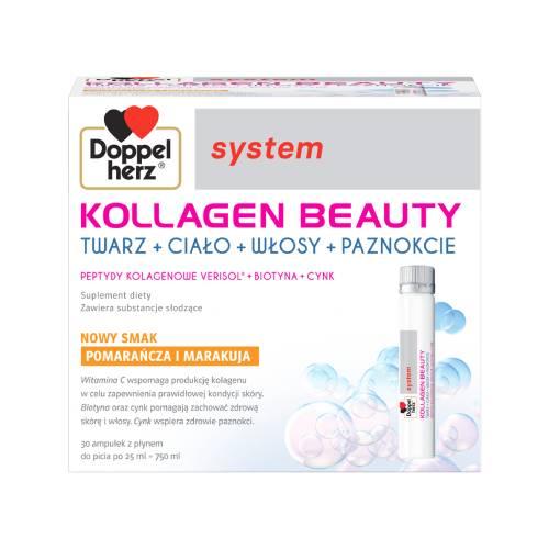 Zdjęcie produktu - Doppelherz system Kollagen Beauty smak pomarańcza i marakuja płyn, 30 amp. x 25 ml
