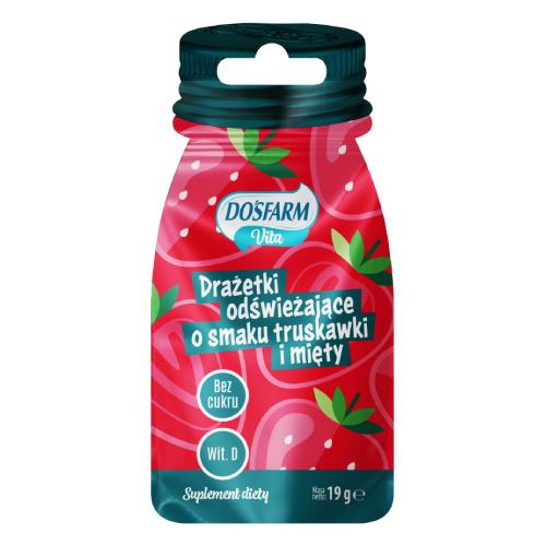 Zdjęcie produktu - Dosfarm Vita Drażetki odświeżające o smaku truskawki i mięty, 19 g