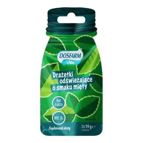 Zdjęcie produktu - Dosfarm Vita Drażetki odświeżające o smaku mięty z witaminą D3, 19 g