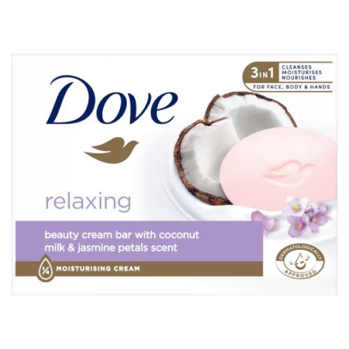 Zdjęcie produktu - Dove Relaxing Kremowa kostka myjąca Mleczko kokosowe i Płatki jaśminu, 90 g