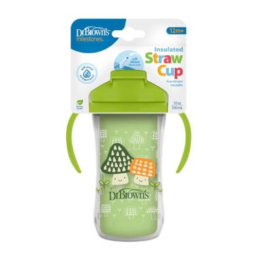 Zdjęcie produktu - Dr Brown's Kubek termiczny ze słomką 12m+ Zielony, 300 ml