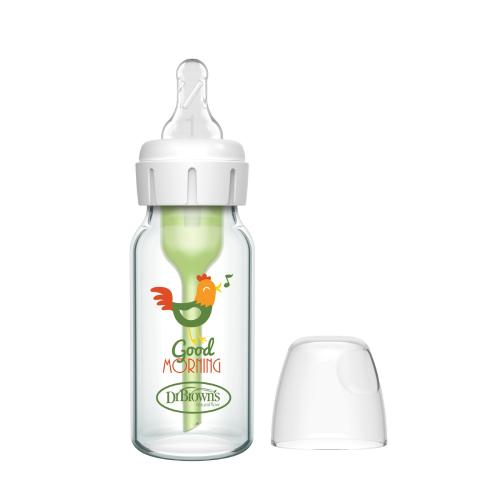 Zdjęcie produktu - Dr Brown's Butelka antykolkowa Options+ szklana, wąska szyjka, dla noworodk&oacute;w Kogut 120ml