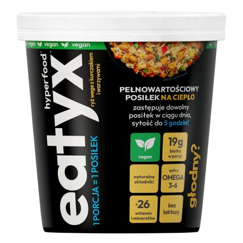 EATYX Pełnowartościowy posiłek na ciepło Ryż z vege kurczakiem i warzywami w kubku, 90 g