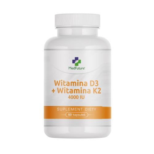 Miniaturka artykułu - MedFuture Witamina D3+K2 4000 IU, 60 kaps.