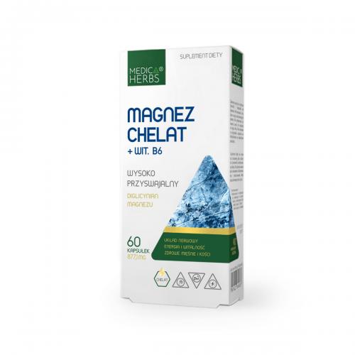 Miniaturka artykułu - Medica Herbs Magnez Chelat + Wit. B6, 60 kaps.
