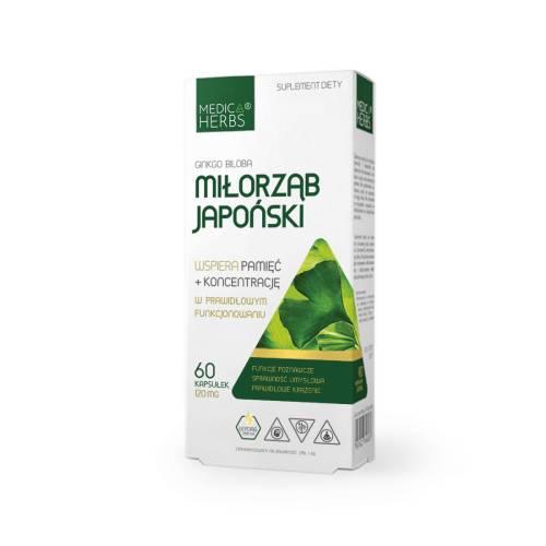 Miniaturka artykułu - Medica Herbs Miłorząb Japoński Ginkgo Biloba 120 mg, 60 kaps.
