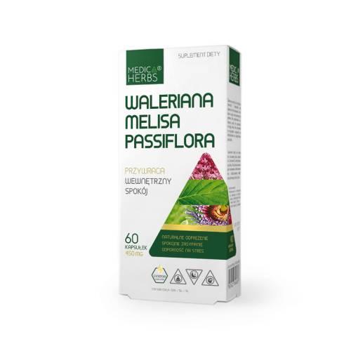 Miniaturka artykułu - Medica Herbs Waleriana Melisa Passiflora, 60 kaps.