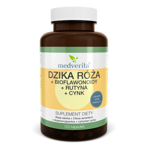 Miniaturka artykułu - Medverita Dzika r&oacute;ża + Bioflawonoidy + Rutyna + Cynk, 120 kaps.