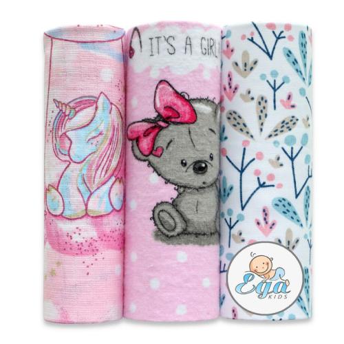 Zdjęcie produktu - EGA KIDS Zestaw Pieluszek Girl, 3szt. tetra, flanela 70x80, muślin 60x80