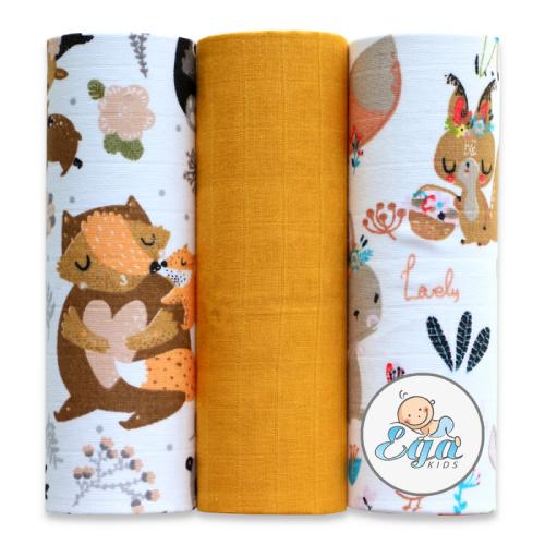 Zdjęcie produktu - EGA KIDS Pieluszki muślinowe Premium 60x80cm zestaw nr 1 (1136), 3 szt.