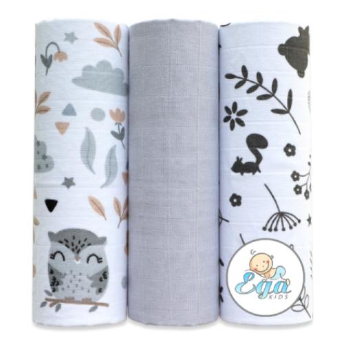 Zdjęcie produktu - EGA KIDS Pieluszki muślinowe Premium 60x80cm zestaw nr 12 (1266), 3 szt.