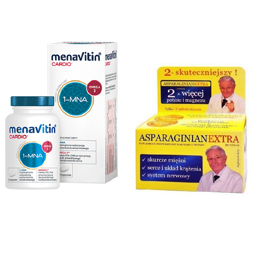 Miniaturka artykułu - Menavitin Cardio, 60 kaps. + ASPARAGINIAN EXTRA, 50 tabletek