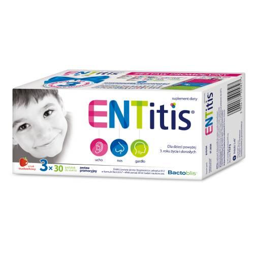 Zdjęcie produktu - Entitis smak truskawkowy, 3 x 30 past. do ssania + Dzienniczek odporności 