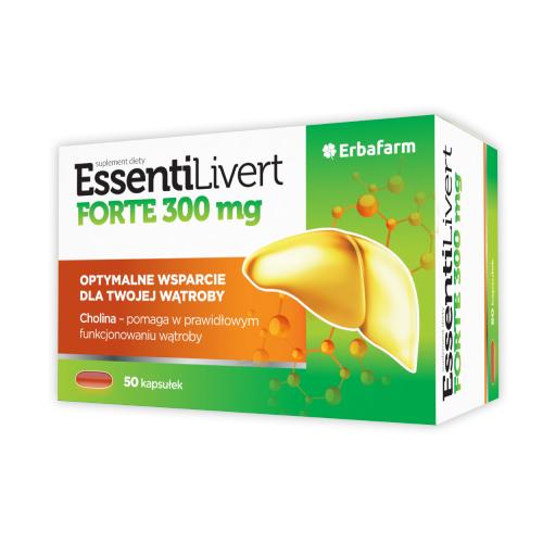 Zdjęcie produktu - EssentiLivert Forte 300 mg, 50 kaps. - suplement diety z choliną