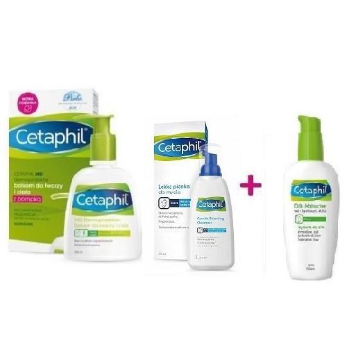 CETAPHIL Zestaw MD Balsam nawilżający, 236 ml + Lekka pianka do mycia, 236ml + Krem nawilżający do twarzy na dzień, 88ml
