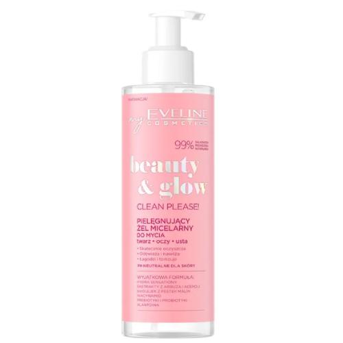 Zdjęcie produktu - EVELINE Beauty & Glow Pielęgnujący Żel micelarny do mycia twarzy,oczu i ust Clean Please!, 200ml