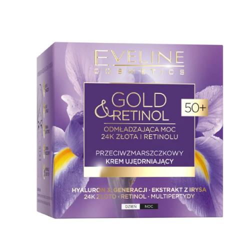 Zdjęcie produktu - EVELINE Gold & Retinol 50+ Przeciwzmarszczkowy Krem ujędrniający na dzień i noc, 50ml