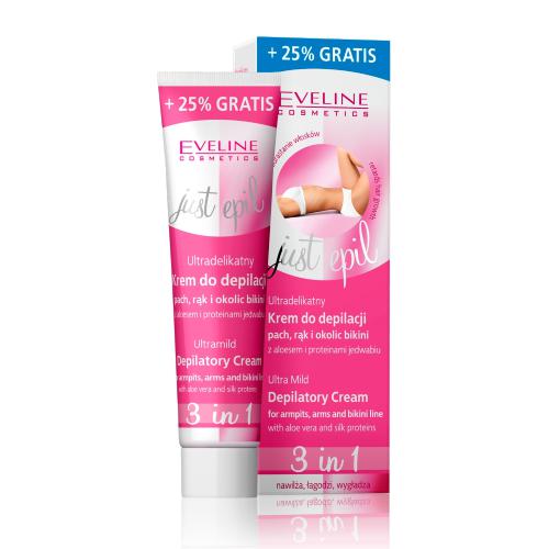 Zdjęcie produktu - EVELINE Just Epil 3w1 Ultradelikatny krem do depilacji pach rąk i okolic bikini, 125ml