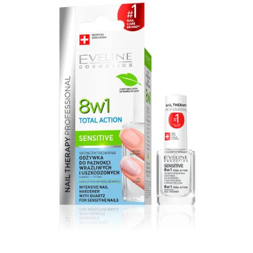 Zdjęcie produktu - EVELINE Nail Therapy Odżywka do paznokci Total Action 8w1 Sensitive, 12ml