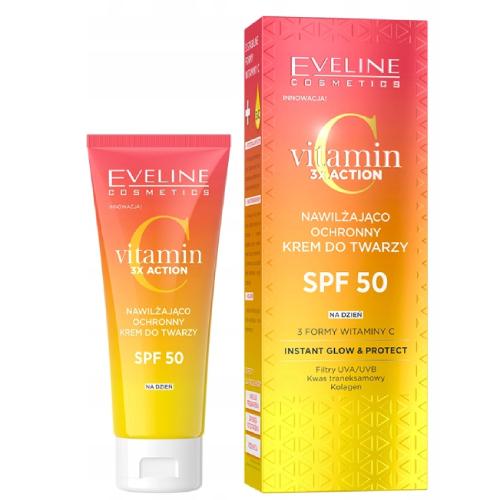 Zdjęcie produktu - EVELINE Vitamin C 3x Action Nawilżająco-ochronny krem do twarzy SPF50, 30ml