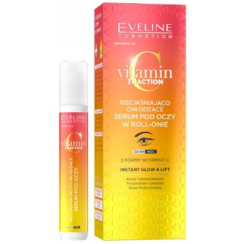 Zdjęcie produktu - EVELINE Vitamin C 3x Action Rozjaśniająco-chłodzące serum pod oczy roll-on, 15ml