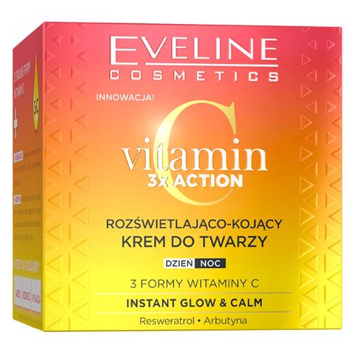 Zdjęcie produktu - EVELINE Vitamin C 3x Action Rozświetlająco-kojący krem do twarzy dzień/noc, 50ml