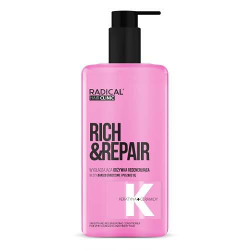 Zdjęcie produktu - Farmona Radical Hair Clinic Rich&Repair Wygładzająca odżywka regenerująca do włos&oacute;w bardzo zniszczonych, 260 ml
