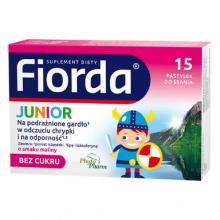 Zdjęcie produktu - Fiorda Junior smak malinowy, 15 pastylek