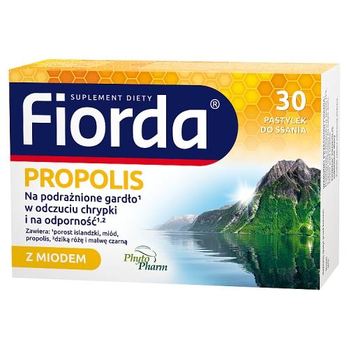 Zdjęcie produktu - Fiorda Propolis pastylki do ssania z miodem, 30 szt.