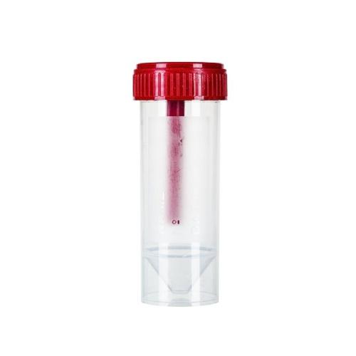 Zdjęcie produktu - FL MEDICAL Pojemnik na kał z łopatką i czerwoną nakrętką, niejałowy, 30ml