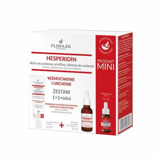 FLOS-LEK Zestaw prezentowy HESPERIDIN: Krem wzmacniający naczynka, 50ml + Koncentrat na naczynka, 30ml + Peeling kwasowy na noc, 15ml