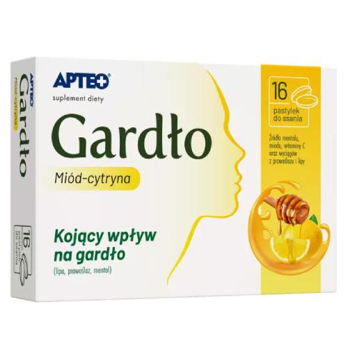Zdjęcie produktu - Gardło mi&oacute;d-cytryna APTEO, 16 pastylek do ssania