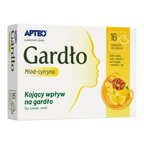 Zdjęcie produktu - Apteo Gardło mi&oacute;d-cytryna, 16 past. do ssania