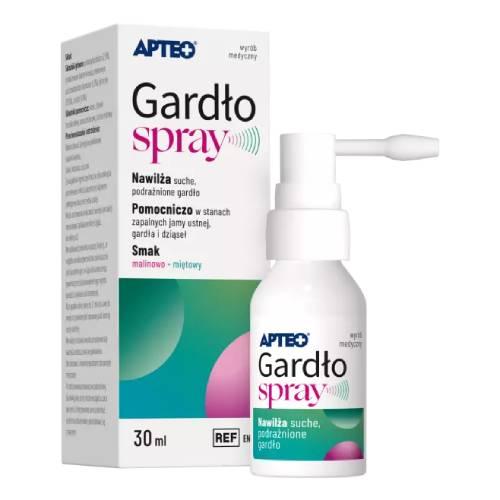 Zdjęcie produktu - Apteo Gardło Spray nawilżający smak malinowo-miętowy, 30 ml
