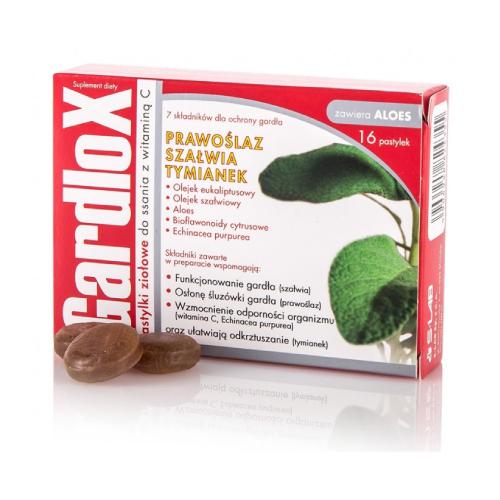 Zdjęcie produktu - GARDLOX Pastylki ziołowe do ssania z witaminą C i aloesem, 16past.