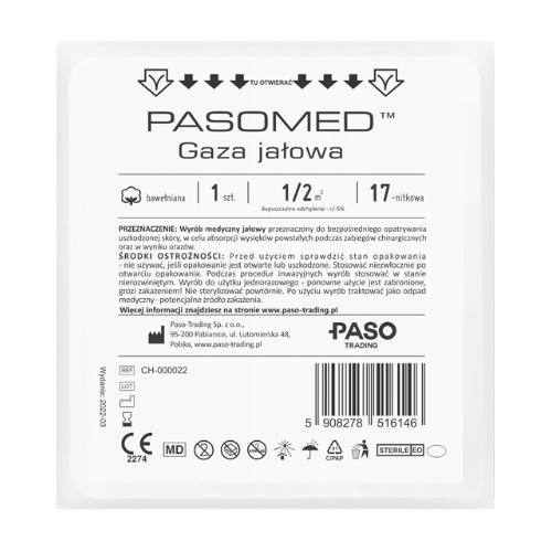 Zdjęcie produktu - PASOMED Gaza jałowa bawełniana 17-nitkowa 0,5m2, 1szt.