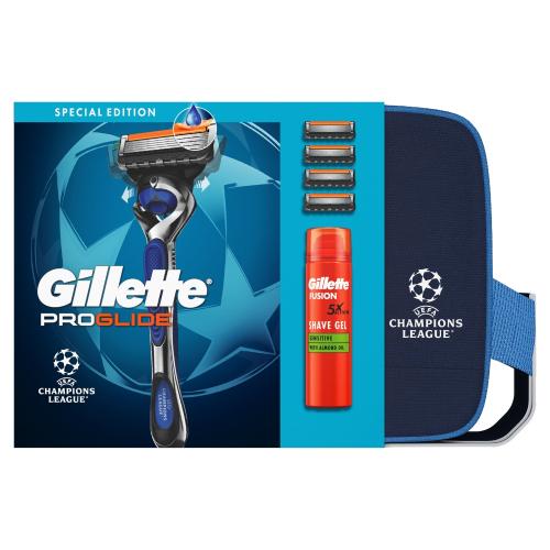 Zdjęcie produktu - Gillette ProGlide Zestaw Maszynka do golenia dla mężczyzn + Wymienne ostrza, 4 szt. + Żel do golenia Sensitive, 200 ml + Kosmetyczka