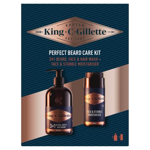 Zdjęcie produktu - King C. Gillette Perfect Beard Care Zestaw Szampon do brody, twarzy i włos&oacute;w, 350 ml + Krem nawilżający dla mężczyzn, 100 ml