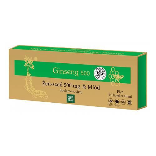 Zdjęcie produktu - GINSENG 500 Żeńszeń & Mi&oacute;d płynny 10 fiolek x 10 ml