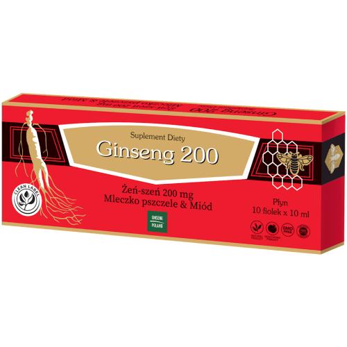 Zdjęcie produktu - Ginseng 200 Żeń-szeń, Mleczko pszczele, Mi&oacute;d, 10 fiolek x 10ml