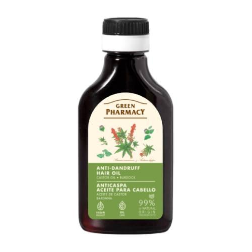 Zdjęcie produktu - GREEN PHARMACY Olejek do włos&oacute;w przeciwłupieżowy Olej rycynowy i Łopian, 100ml