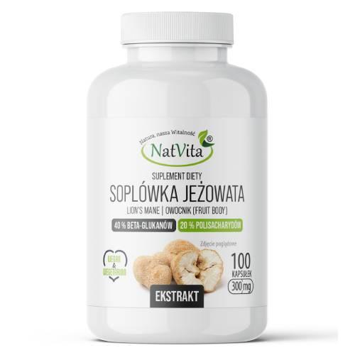 Zdjęcie produktu - NatVita Sopl&oacute;wka Jeżowata Ekstrakt 20% Polisacharyd&oacute;w, 40% Beta-Glukan&oacute;w, 100 kaps.