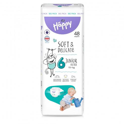 Zdjęcie produktu - Bella Baby Happy Soft & Delicate Junior Extra 6 Pieluszki 15+kg, 48szt.